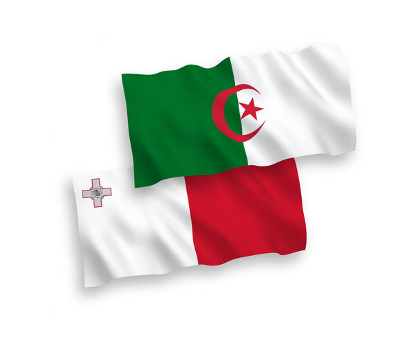 Національні векторні хвильові прапори Мальти та Алжиру ізольовані на білому тлі. пропорція від 1 до 2. - Вектор, зображення