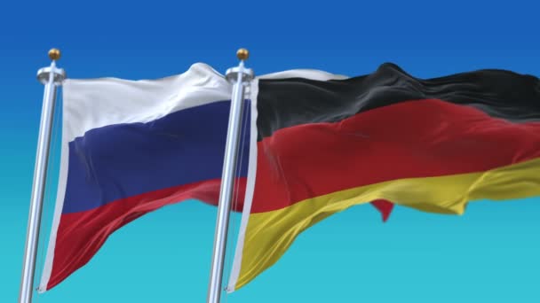 Mavi gökyüzü arka plan ile 4k Dikişsiz Almanya ve Rusya Bayrakları, Ger De Rus Ru. - Video, Çekim