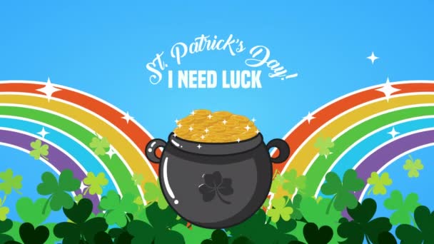 st patricks day animated card with rainbow and treasure cauldron - Materiał filmowy, wideo