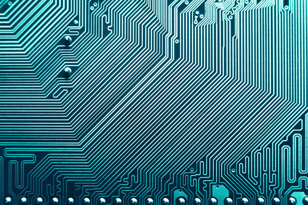Blue electronic mother board circuit close up macro background. - Photo, Image