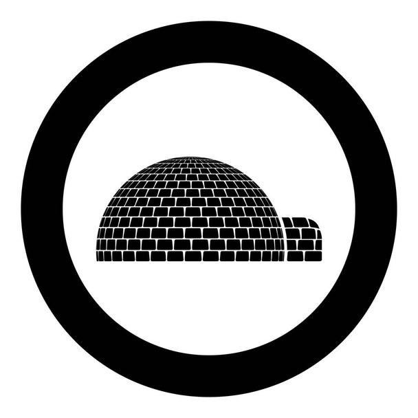 Igloo woning met ijsblokjes blokken Plaats wanneer live uitjes en eskimos Arctische huis Koepelvorm icoon in cirkel ronde zwarte kleur vector illustratie platte stijl eenvoudige afbeelding - Vector, afbeelding