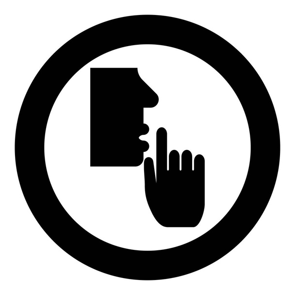 Keep silence concept Man shows index finger quietly Person closed his mouth Shut his lip Shh gesture Stop talk please theme Mute icon in circle round black color vector illustration flat style simple image - Vector, Image