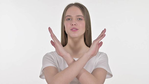 Güzel Genç Kadın Teklifi Reddediyor, Beyaz Arkaplan - Fotoğraf, Görsel