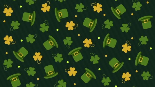 St. Patricks tło dzień z shamrocks i kapelusze - Materiał filmowy, wideo