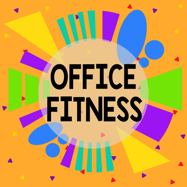 Handwriting text Office Fitness. Concept meaning Encouraging fitness and balance lifestyle in the workplace Asymmetrical uneven shaped format pattern object outline multicolour design. - Photo, Image