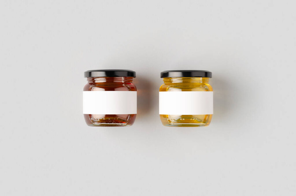 Honey jars mockup with blank label. Two different colors. - Photo, Image