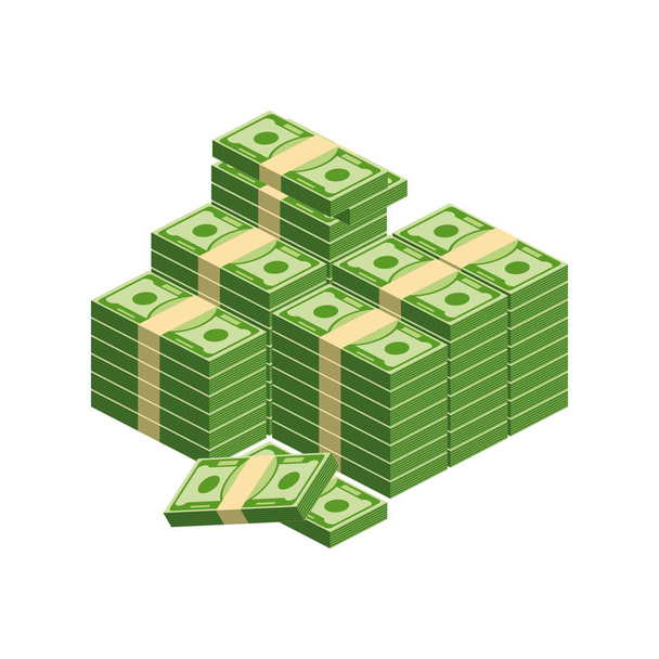 Huge packs of paper money. Bundle with cash bills. - Vector, Image