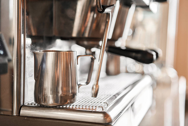 Coffee machine in the coffee shop. Close up shot. Small business, people and service concept. - 写真・画像