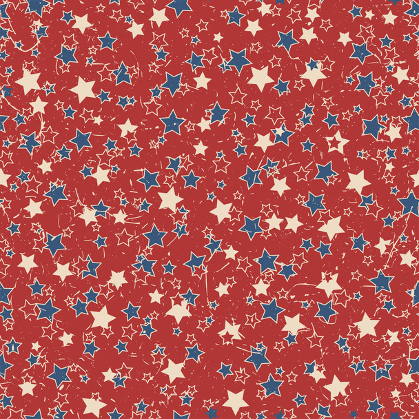 American patriotic stars textured seamless pattern in vintage colors. Independence day vector background. - Вектор,изображение