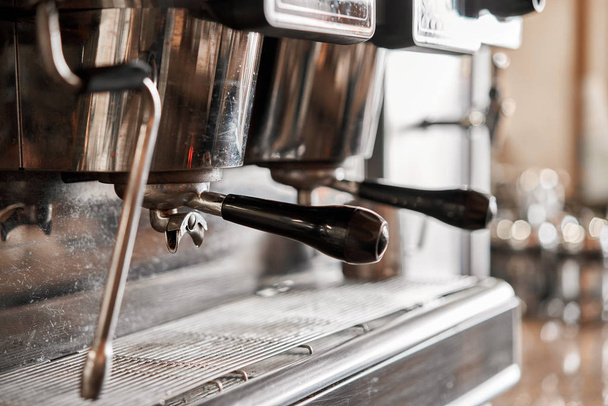 Coffee machine in the coffee shop. Close up shot. Small business, people and service concept. - Zdjęcie, obraz