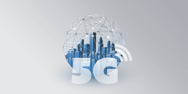 Smart City, IoT y redes móviles 5G - Concepto de diseño de tecnología digital
 - Vector, Imagen