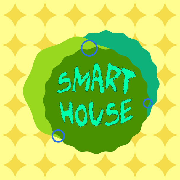 Käsikirjoitus Smart Housesta. Business valokuva teksti koteja, jotka ovat elektronisia laitteita ja ohjataan etänä Epäsymmetrinen muoto kuvio objekti ääriviivat monivärinen muotoilu
. - Valokuva, kuva