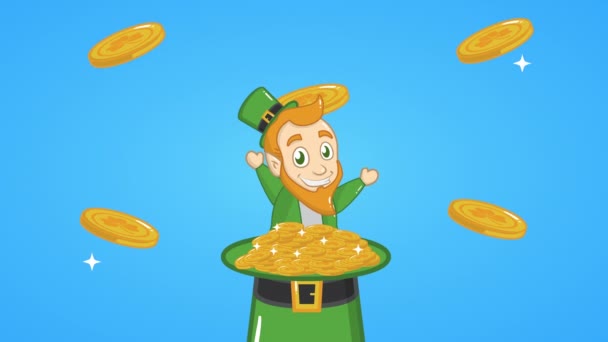 st patricks day animated card with elf and coins hat - 映像、動画