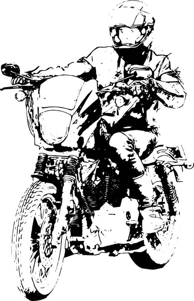 Man at chopper bike. Black and white sketch - Photo, Image