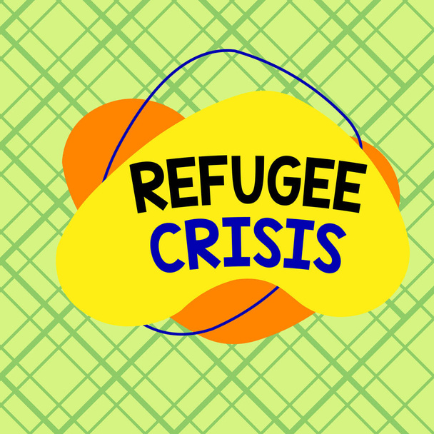 Conceptual hand writing showing Refugee Crisis. Business photo showcasing refer to movements of large groups of displaced showing Asymmetrical format pattern object outline multicolor design. - Photo, Image