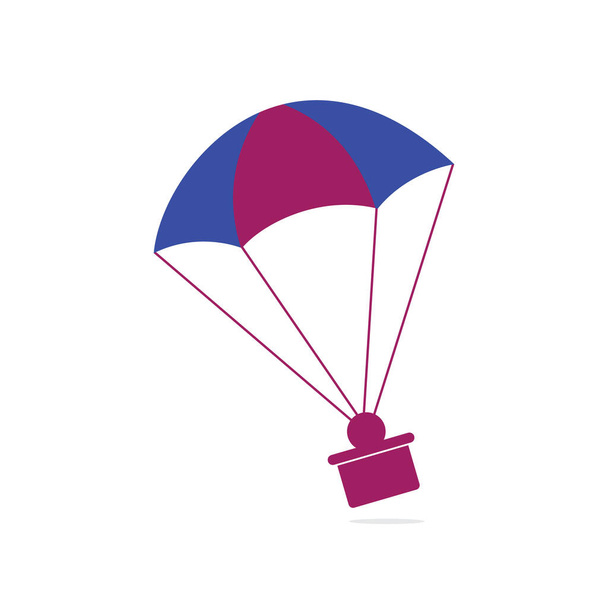 Projeto do logotipo do vetor da entrega do presente. Paraquedas dom entrega conceito emblema. Ilustração do vetor do logotipo do paraquedas
. - Vetor, Imagem