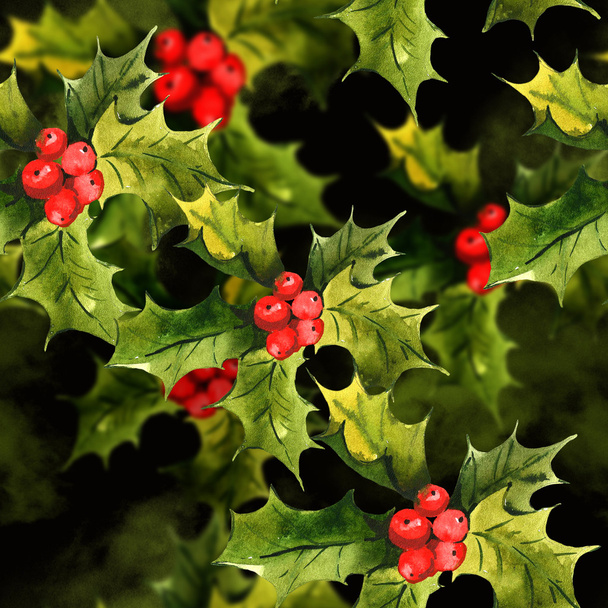 Christmas holly akvarel zázemí - Fotografie, Obrázek