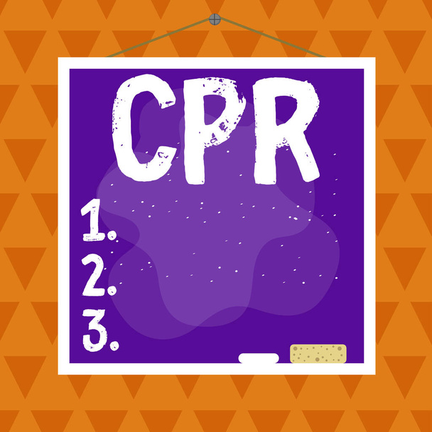 Text sign showing Cpr. Conceptual photo cardiopulmonary resuscitation Method used to keep someone alive Asymmetrical uneven shaped format pattern object outline multicolour design. - Foto, Bild
