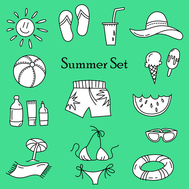 Vector Illustration. Set of Summer Icons, Line. Elements of summer decoration - Διάνυσμα, εικόνα