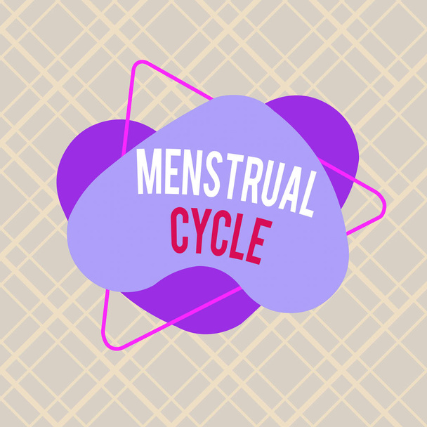 Writing note showing Menstrual Cycle. Business photo showcasing monthly cycle of changes in the ovaries and uterus lining Asymmetrical format pattern object outline multicolor design. - Photo, Image