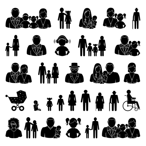 Conjunto de ícones de pessoas e familiares
 - Vetor, Imagem