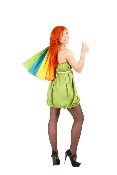 redhead woman with shopping bags - Foto, immagini