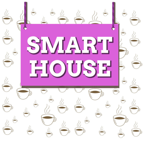 Kirjoitan viestiä Smart Housesta. Business valokuva esittelee koteja, joissa on elektronisia laitteita ja ohjataan etänä Puinen kartonki puu tyhjä runko kiinteä värikäs raidallinen merkkijono
. - Valokuva, kuva