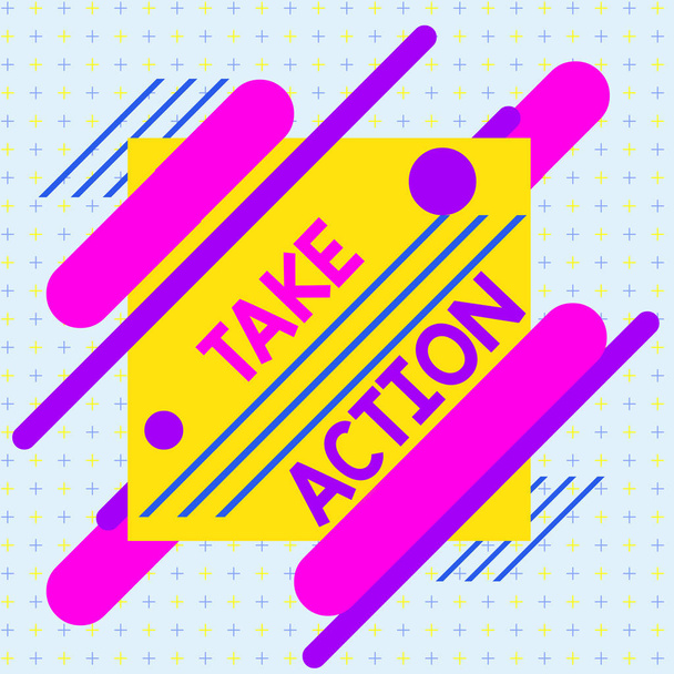 Text sign showing Take Action. Conceptual photo to do something To act in order to get a particular result Asymmetrical uneven shaped format pattern object outline multicolour design. - Fotoğraf, Görsel