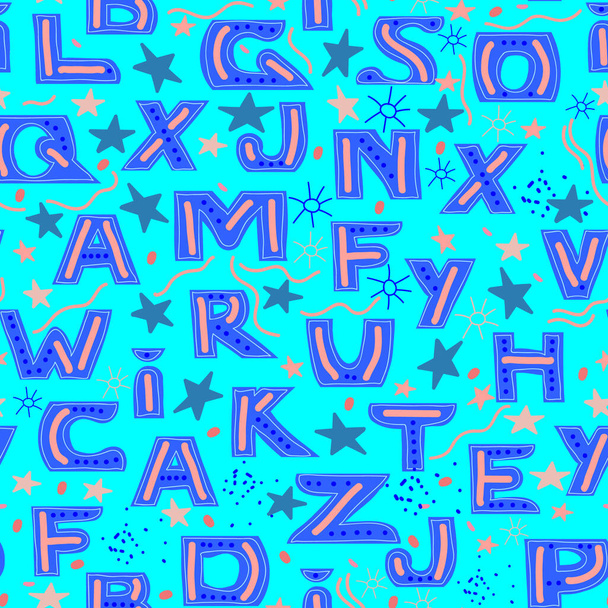 bright seamless pattern made up of letters of the English alphabet. children's pattern for decorating fabric and Wallpaper. - Vektor, Bild