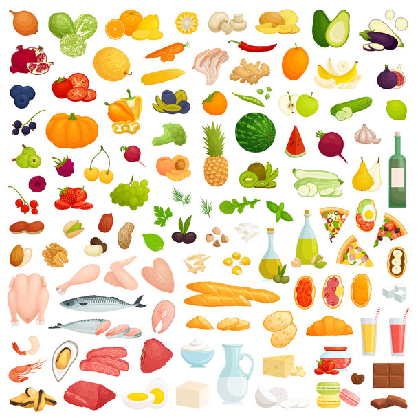 Large set of food. Various productsfor a healthy diet. Vector. - Vektor, obrázek