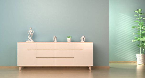 mockup wall in modern interior design pastel colors furniture flower and decoration, rendering 3d - Photo, Image