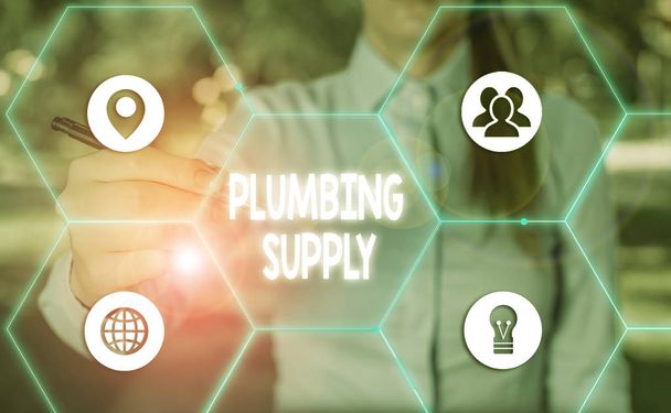 Text sign showing Plumbing Supply. Conceptual photo tubes or pipes connect plumbing fixtures and appliances. - Zdjęcie, obraz