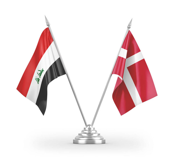 Banderas de mesa Dinamarca e Irak aisladas sobre fondo blanco
 - Foto, Imagen