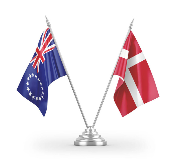 Banderas de mesa Dinamarca e Islas Cook aisladas sobre fondo blanco
  - Foto, Imagen