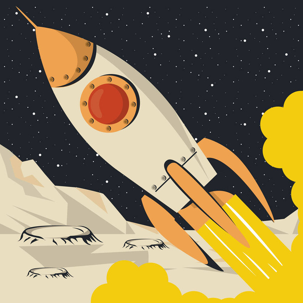 αφίσα διαστημικής σκηνής με εκτόξευση πυραύλου - Διάνυσμα, εικόνα