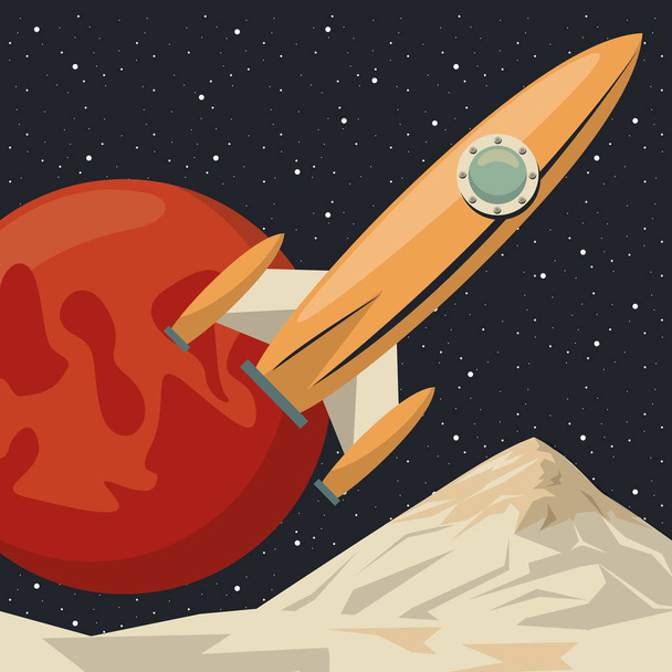 плакат космической сцены с запуском ракеты
 - Вектор,изображение