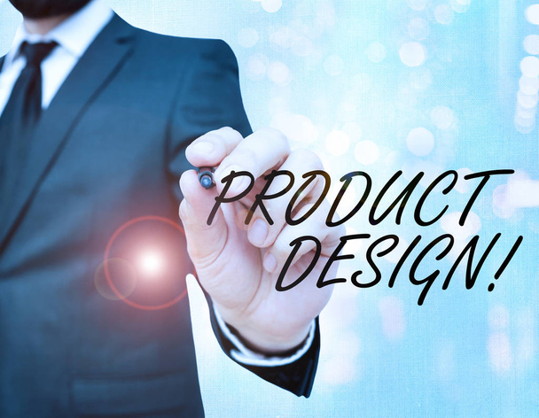 Scrittura concettuale a mano che mostra Product Design. Processo di creazione o miglioramento di un prodotto per le esigenze dei clienti
. - Foto, immagini