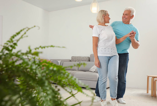 Happy mature couple dancing together in living room - Photo, image