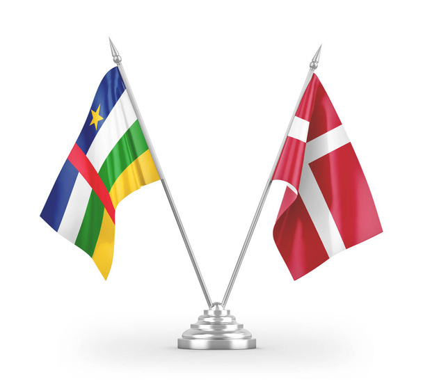 Banderas de mesa Dinamarca y República Centroafricana aisladas sobre fondo blanco
  - Foto, Imagen