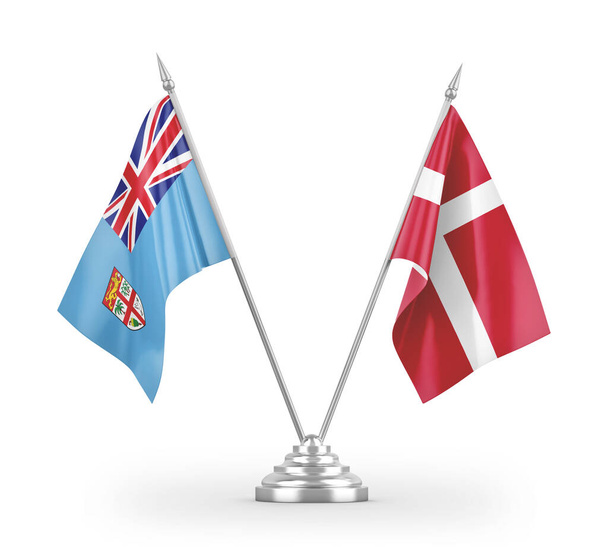 Banderas de mesa Dinamarca y Fiji aisladas sobre fondo blanco
  - Foto, Imagen