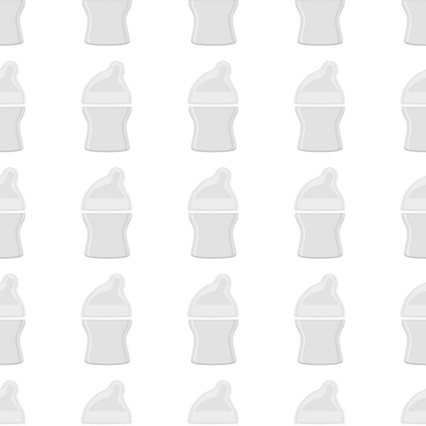Illustratie op thema gekleurde kit babymelk in heldere fles met rubberen fopspeen. Baby melkfles bestaande uit het verzamelen van pasgeboren, goede fopspeen. Pacifier in melkfles het babyverzorgingsapparatuur. - Vector, afbeelding