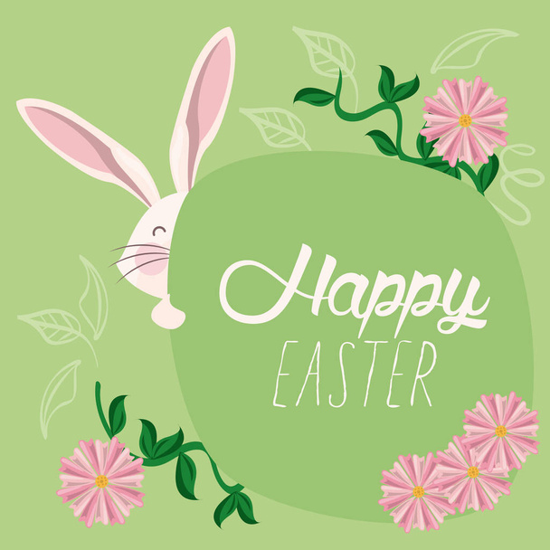 happy easter card with lettering and rabbit - Vektor, Bild