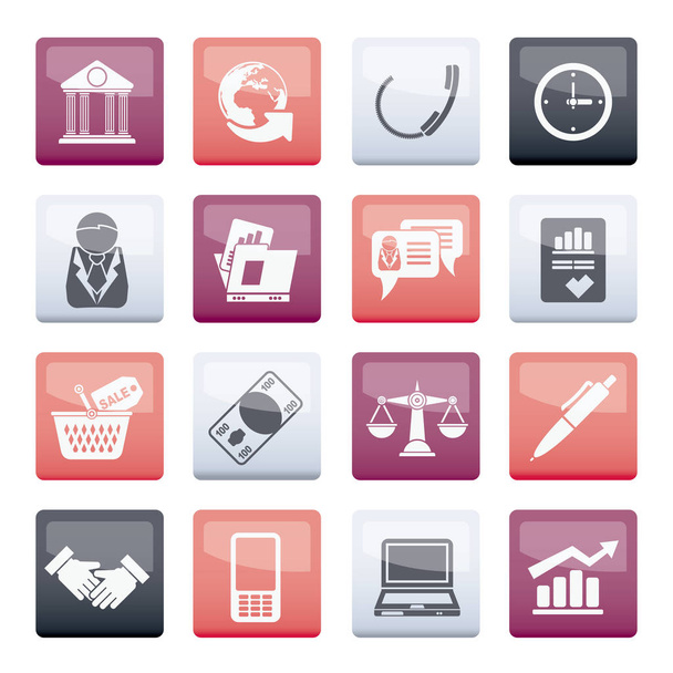 Business and office objects icons over color background - vector icon set - Διάνυσμα, εικόνα