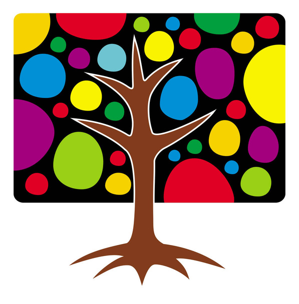 Символический рисунок логотипа дерева жизни. Яркие цвета и квадратная корона. Экология. Векторная графика
. - Вектор,изображение