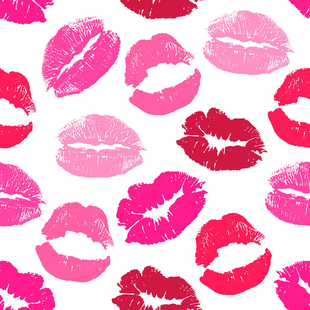 Fond de motif vectoriel sans couture. Impression des lèvres sur papier d'emballage et tissu. Journée mondiale des baisers, Saint Valentin - Vecteur, image