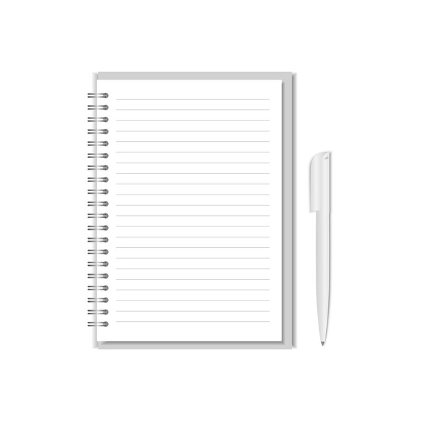 Muistikirja, jossa kynä valkoisella. Paperilehtiä Vektoriesimerkki
 - Vektori, kuva