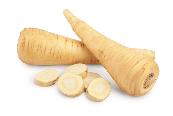 Parsnip root and slices isolated on white background with clipping path - Photo, Image
