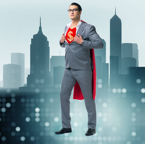 Empresário no conceito de super-herói com capa vermelha
 - Foto, Imagem