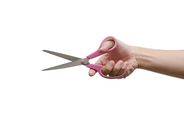 man hand holding scissors isolates on white background with clipping path.  - Photo, Image