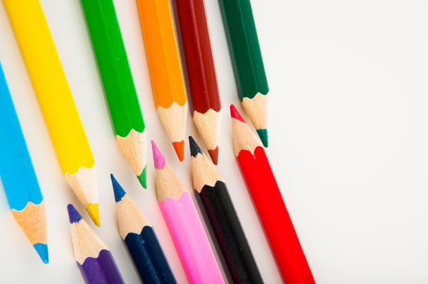 Wooden color pencils on white background - Photo, image
